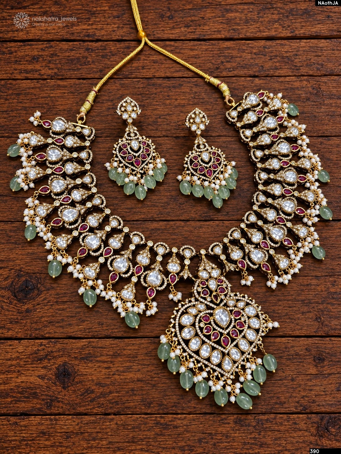 Victorian Polish with Mossianite Stones Bridal Necklace