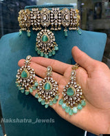 Victorian Polish with Moissanite Stones Bridal Choker - Nakshatra Jewels