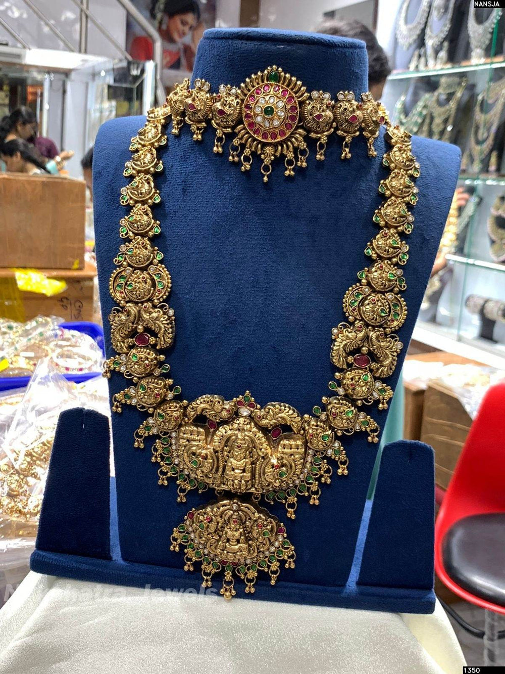 Antique Polish Nakshi Work with Jadau Kundan Stones Bridal Combo Set (Hand made) - Nakshatra Jewels