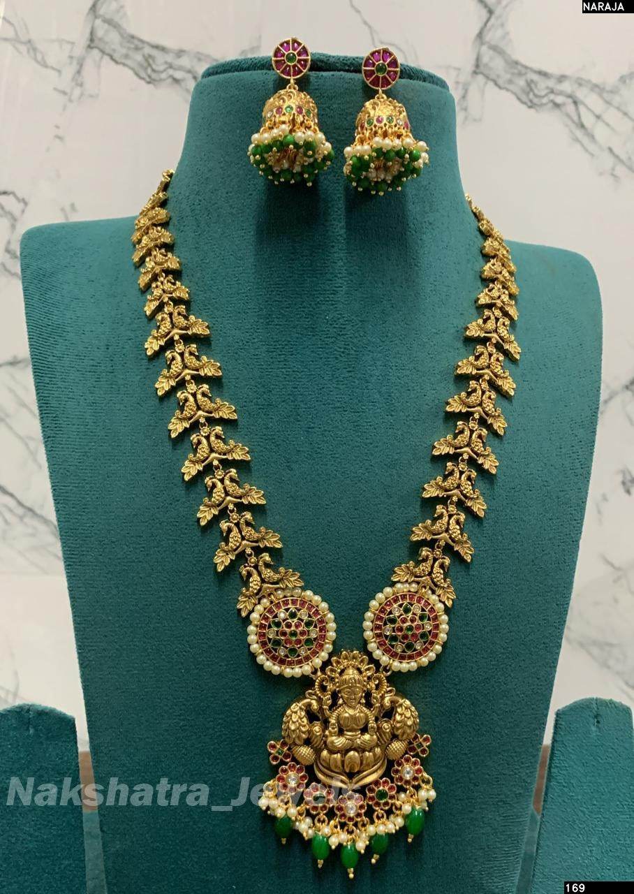 Nagasi work with Kempu Stones Haram - Nakshatra Jewels