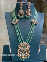 Victorian Polish with Moissanite Stones Pendent with Beads Haram - Nakshatra Jewels