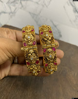 Nakshi Work with Kempu Stones Bangles (Openable)