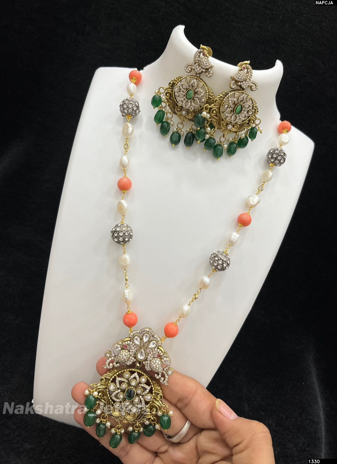 Victorian Polish AD Stones Pendent with Beads Haram