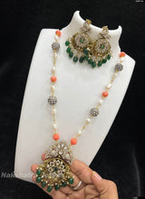 Victorian Polish AD Stones Pendent with Beads Haram - Nakshatra Jewels